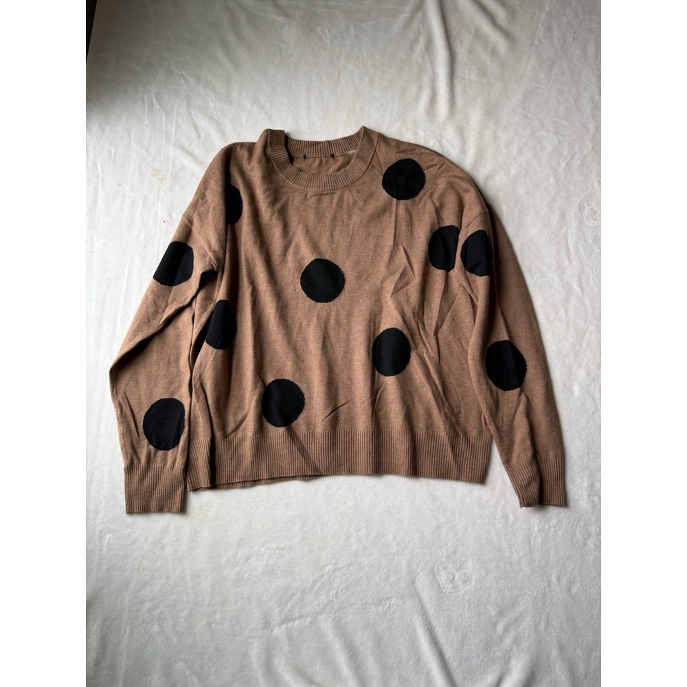 Tahari tan with black polka dot Sweater EUC Size Small